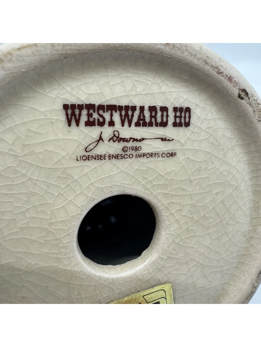 Vintage 1980 Enesco Large 6” Stoneware Salt Pepper Shaker J Downs Westward Ho